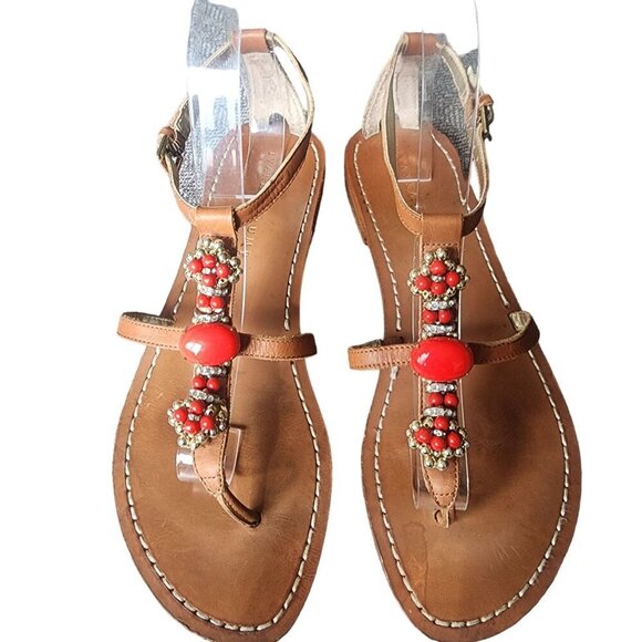 Ivanka Trump Shoes - Ivanka Trump Genuine Leather Coral Sparkly Embellished Sandals 9M